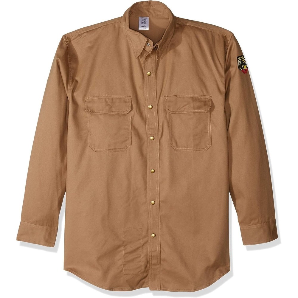 Black Stallion FS7-KHK 7oz Flame Resistant Welding Work Shirt - Khaki - Large